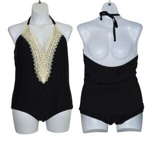 Sea Angel Women's Embroidered Lace Halter One Piece Swimsuit NWT Size 2X